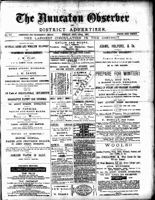 cover page of Nuneaton Observer published on November 23, 1883