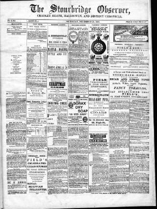 cover page of Cradley Heath & Stourbridge Observer published on December 25, 1886