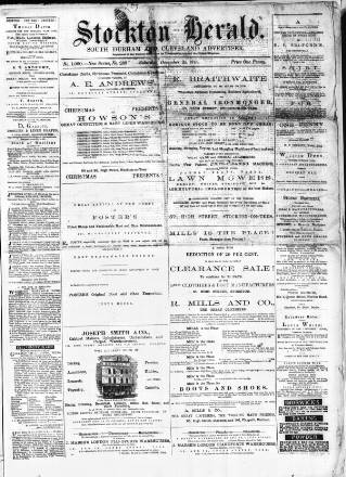 cover page of Stockton Herald, South Durham and Cleveland Advertiser published on December 25, 1875