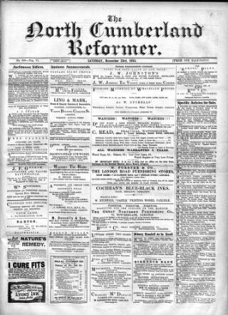 cover page of North Cumberland Reformer published on November 23, 1895