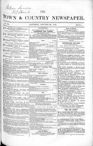 cover page of Charles Knight's Town & Country Newspaper published on January 26, 1856