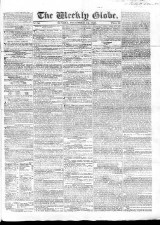 cover page of Weekly Globe published on December 12, 1824