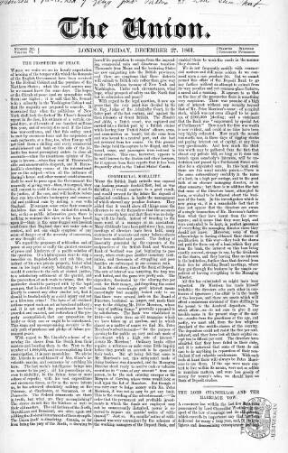 cover page of Union published on December 27, 1861