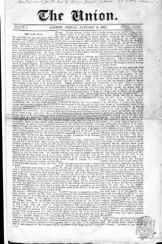 cover page of Union published on January 3, 1862