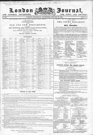 cover page of London Journal and General Advertiser for Town and Country published on January 25, 1837