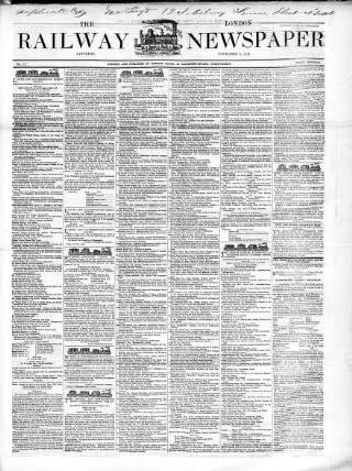 cover page of London Railway Newspaper published on November 8, 1845