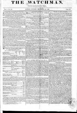 cover page of Watchman published on December 23, 1827