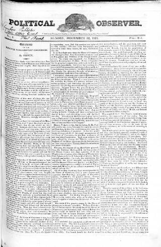 cover page of Political Observer published on December 12, 1819