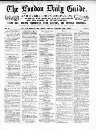 cover page of London Daily Guide and Stranger's Companion published on January 21, 1860