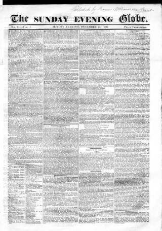 cover page of Sunday Evening Globe published on December 25, 1836