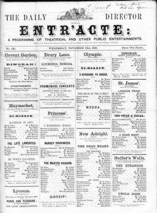 cover page of Daily Director and Entr'acte published on November 23, 1859