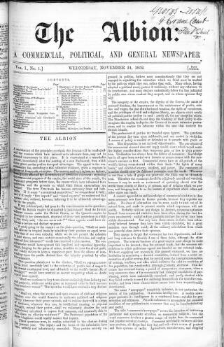 cover page of Albion published on November 24, 1852