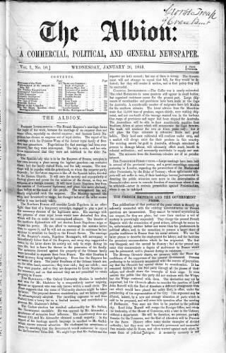 cover page of Albion published on January 26, 1853