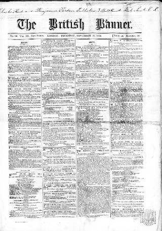 cover page of British Banner 1856 published on November 11, 1858