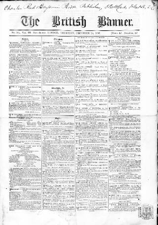 cover page of British Banner 1856 published on December 23, 1858