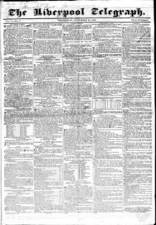 cover page of Liverpool Telegraph published on November 23, 1836