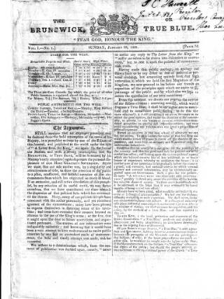 cover page of Brunswick or True Blue published on January 28, 1821