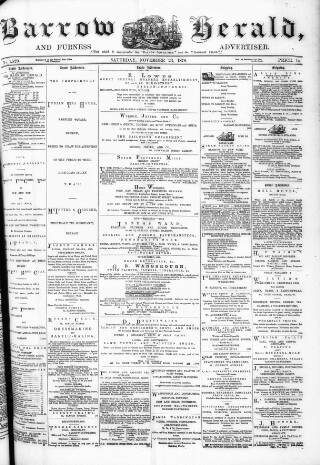 cover page of Barrow Herald and Furness Advertiser published on November 23, 1878