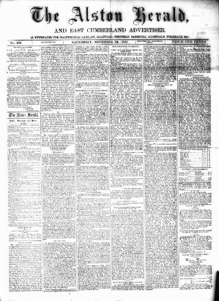 cover page of Alston Herald and East Cumberland Advertiser published on November 29, 1879