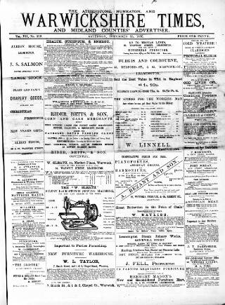 cover page of Atherstone, Nuneaton and Warwickshire Times published on December 25, 1880