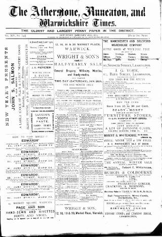 cover page of Atherstone, Nuneaton and Warwickshire Times published on January 26, 1889