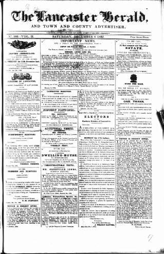 cover page of Lancaster Herald and Town and County Advertiser published on December 8, 1832