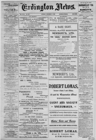 cover page of Erdington News published on November 23, 1907