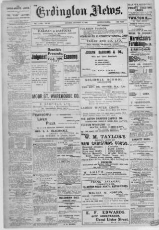 cover page of Erdington News published on December 25, 1909