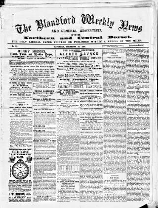 cover page of Blandford Weekly News published on December 25, 1886