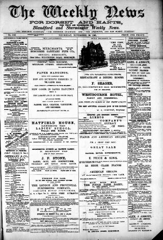 cover page of Blandford Weekly News published on November 19, 1891