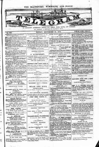 cover page of Blandford and Wimborne Telegram published on December 25, 1874