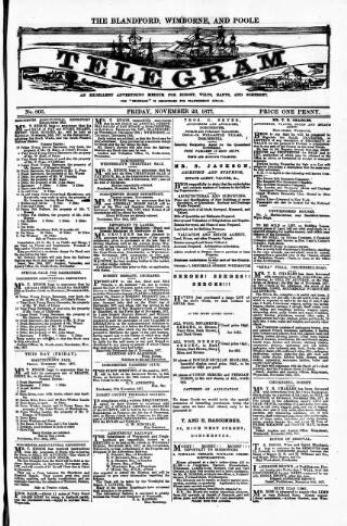 cover page of Blandford and Wimborne Telegram published on November 23, 1877