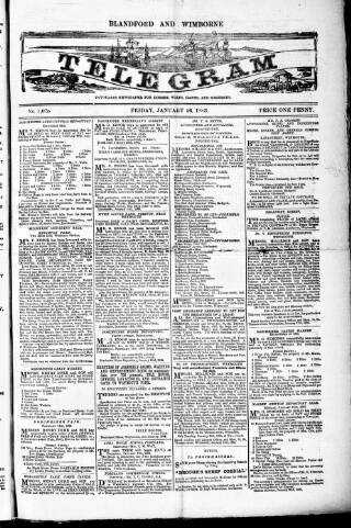 cover page of Blandford and Wimborne Telegram published on January 26, 1883