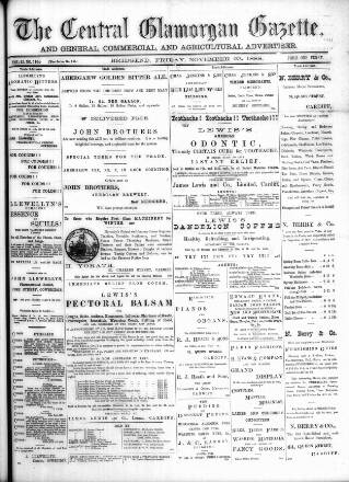 cover page of Central Glamorgan Gazette published on November 23, 1888