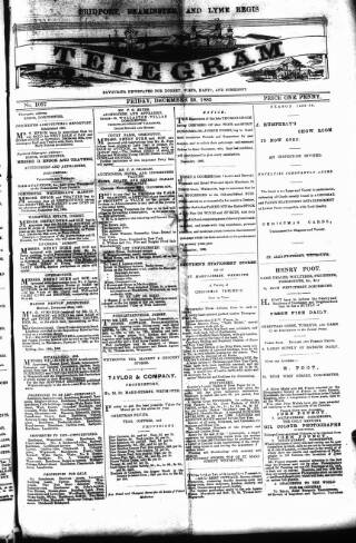 cover page of Bridport, Beaminster and Lyme Regis Telegram published on December 25, 1885