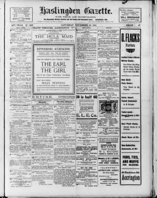 cover page of Haslingden Gazette published on November 23, 1918