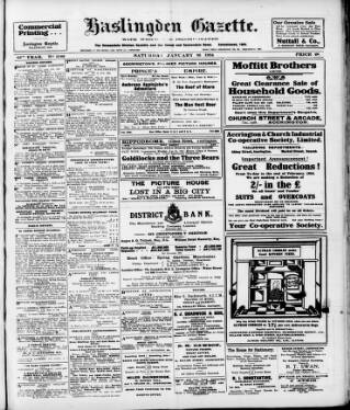 cover page of Haslingden Gazette published on January 26, 1924