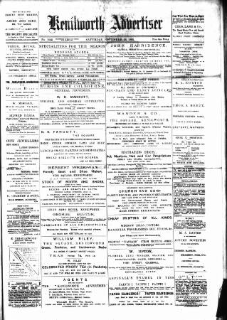 cover page of Kenilworth Advertiser published on November 23, 1895