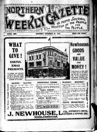 cover page of Northern Weekly Gazette published on November 23, 1912