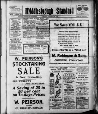 cover page of Middlesbrough Standard published on January 26, 1918