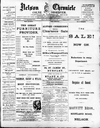 cover page of Nelson Chronicle, Colne Observer and Clitheroe Division News published on January 26, 1894