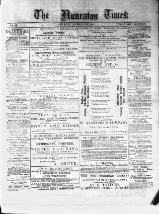 cover page of Nuneaton Times published on November 27, 1875