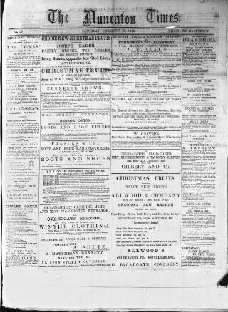 cover page of Nuneaton Times published on December 25, 1875