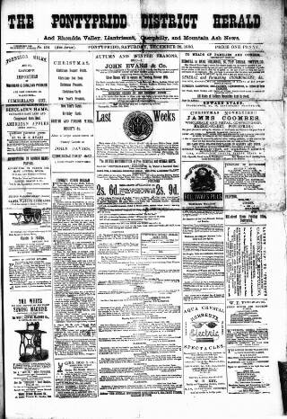 cover page of Pontypridd District Herald published on December 25, 1880