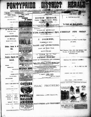 cover page of Pontypridd District Herald published on January 27, 1894