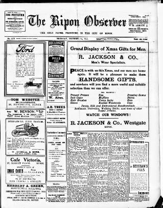 cover page of Ripon Observer published on December 25, 1919