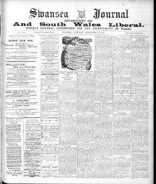 cover page of Swansea Journal and South Wales Liberal published on November 23, 1895