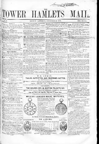 cover page of Tower Hamlets Mail published on November 28, 1857