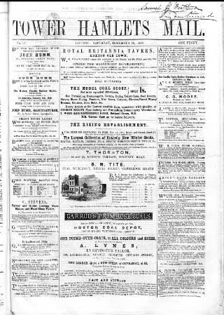 cover page of Tower Hamlets Mail published on December 25, 1858