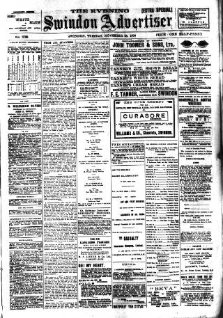 cover page of Swindon Advertiser published on November 23, 1909